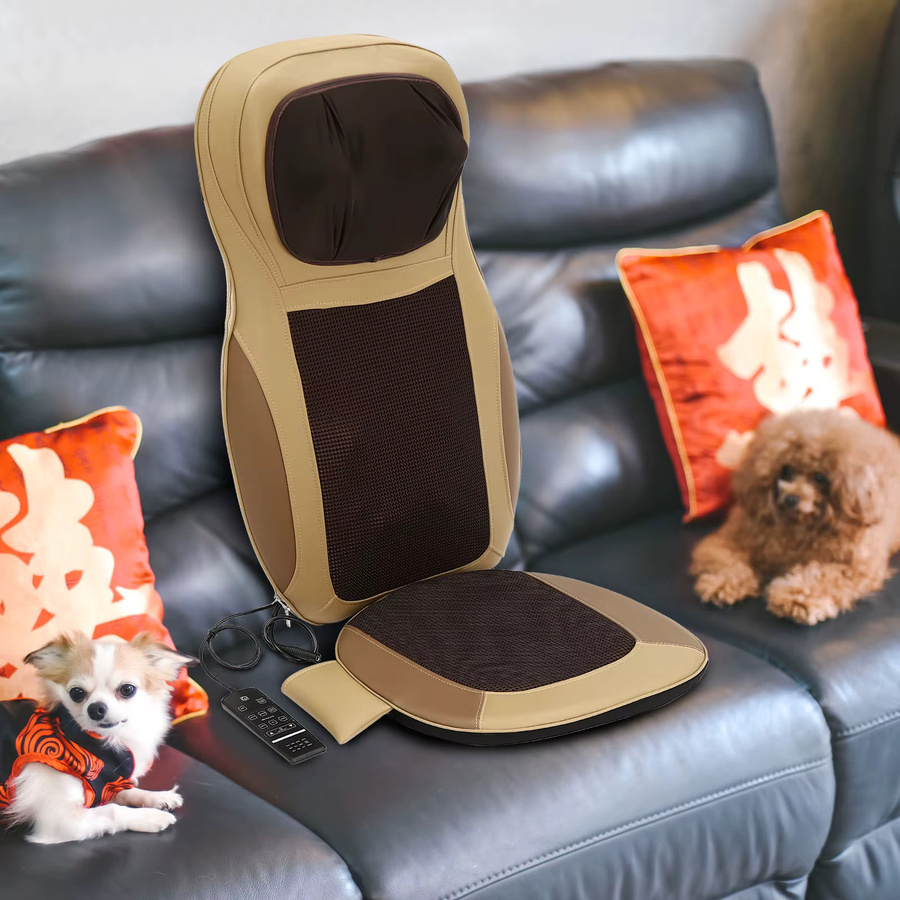 Bymaocar Shiatsu-Massagesitzkissen für Nacken und Rücken mit Wärmefunktion in Beige, B/T/H: 80 x 40 x 40 cm - Bild 2