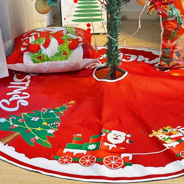 VIKAMA Weihnachtsbaumrock mit Weihnachtsmann- und Schneemann-Design in Rot - Bild 1