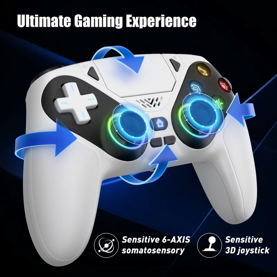 GAMROMBO Kabelloses Gamepad mit Hall-Effekt RGB Joystick für PlayStation 5 PS5 Pro Slim und PC, Bluetooth Controller mit Turbo und Programmierbaren Funktionen, Multicolor/Rot/Weiß - Bild 4