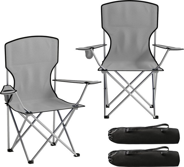 Outsunny 2er-Set Campingstühle mit hoher Rückenlehne und Getränkehalter in Grau, klappbare Outdoor-Stühle aus Metall und Oxford-Gewebe mit Transporttaschen - Bild 1