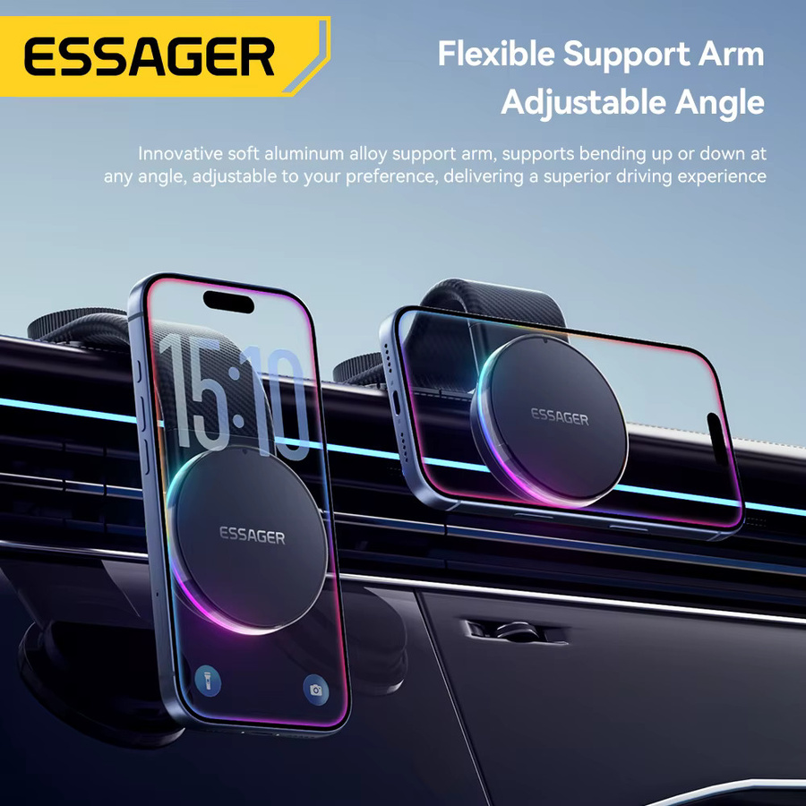 Essager Magnetischer Autotelefonhalter mit 360 Grad Rotation und 15 W LED kabellosem Ladegerät für MagSafe, Farbe: Schwarz, kompatibel mit iPhone 17 16 15 14 Pro Max - Bild 4