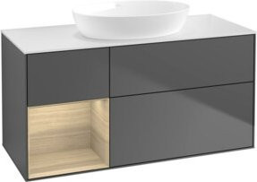 V&B Waschtischunterschrank Finion in Weiß mit Eichenregal und Anthrazit, Breite: 120 cm, Tiefe: 50,1 cm, Höhe: 50,1 cm - Bild 1