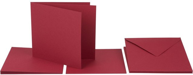 Doppelkarten mit Umschlägen und Einlegeblättern in Dunkelrot, B/B: 13,5 x 13,5 cm, 220g/m² - Bild 1
