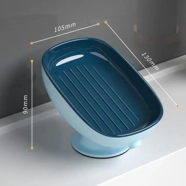 Yiran Furniture Seifenschale mit Saugnapf und Ablauf in Blau als Seifenhalter und Küchenschwammhalter - Bild 1