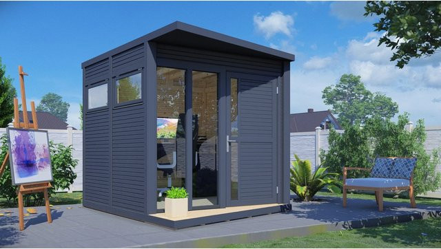 Bertilo Gartenhaus Concept Office in Anthrazit mit modernem Design und Flachdach, B: 297 cm, T: 234 cm, H: 227 cm - Bild 1