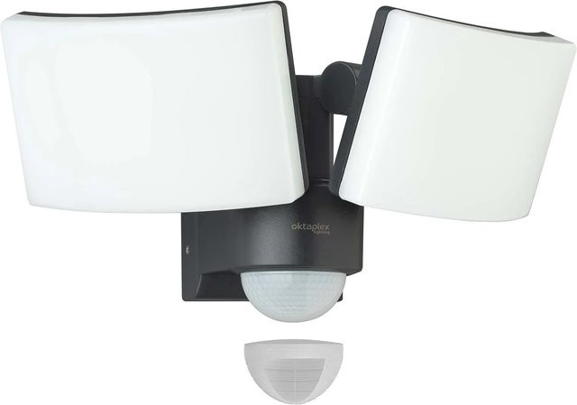 Oktaplex Lighting Cali Dos LED Außenstrahler mit Bewegungssensor, schwenkbar, IP65, Warmweiß, Master-Funktion, Grau/Weiß/Schwarz - Bild 1