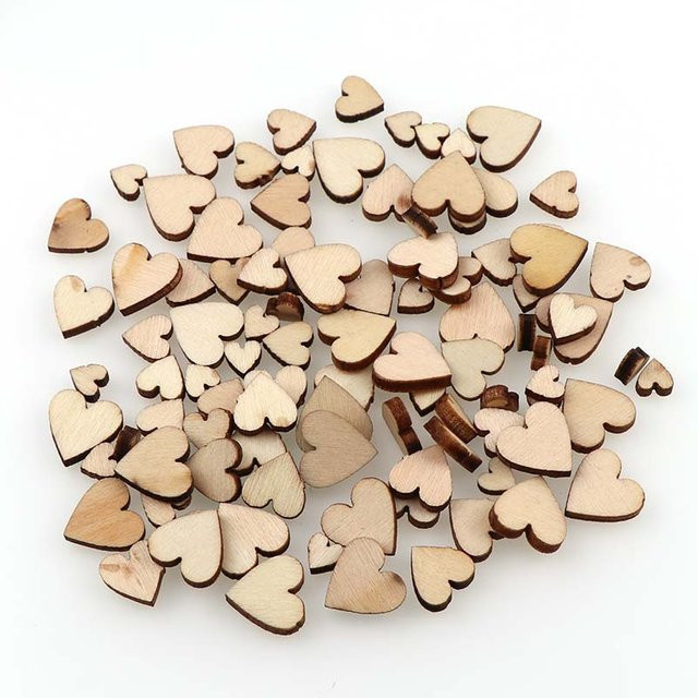 100 Stück Blanko Holzherzen aus MDF in verschiedenen Größen von Ywbeads, braunes Bastelzubehör für Scrapbooking und Hochzeitsdekoration - Bild 1
