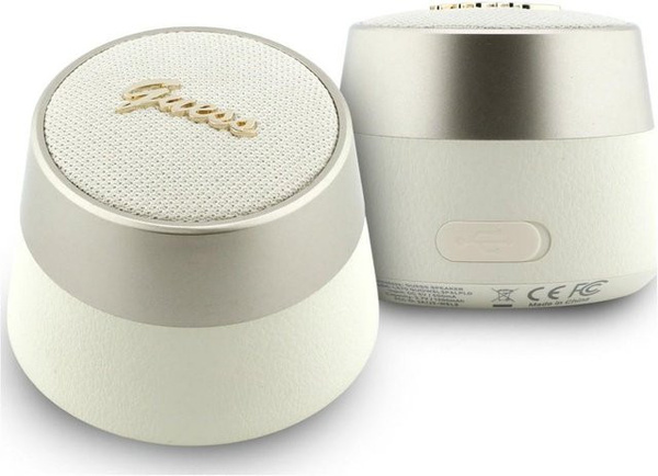 Tragbarer Bluetooth-Lautsprecher Guess Script mit Metall-Logo, 5W, TWS, Gold und Weiß