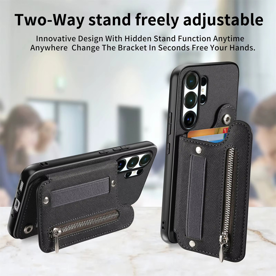 Leder-Handyhülle mit Reißverschluss, Kartenfächern und Ständerfunktion für Samsung Galaxy S26 S25 S24 S23 S22 Ultra Plus FE in Schwarz - Bild 3
