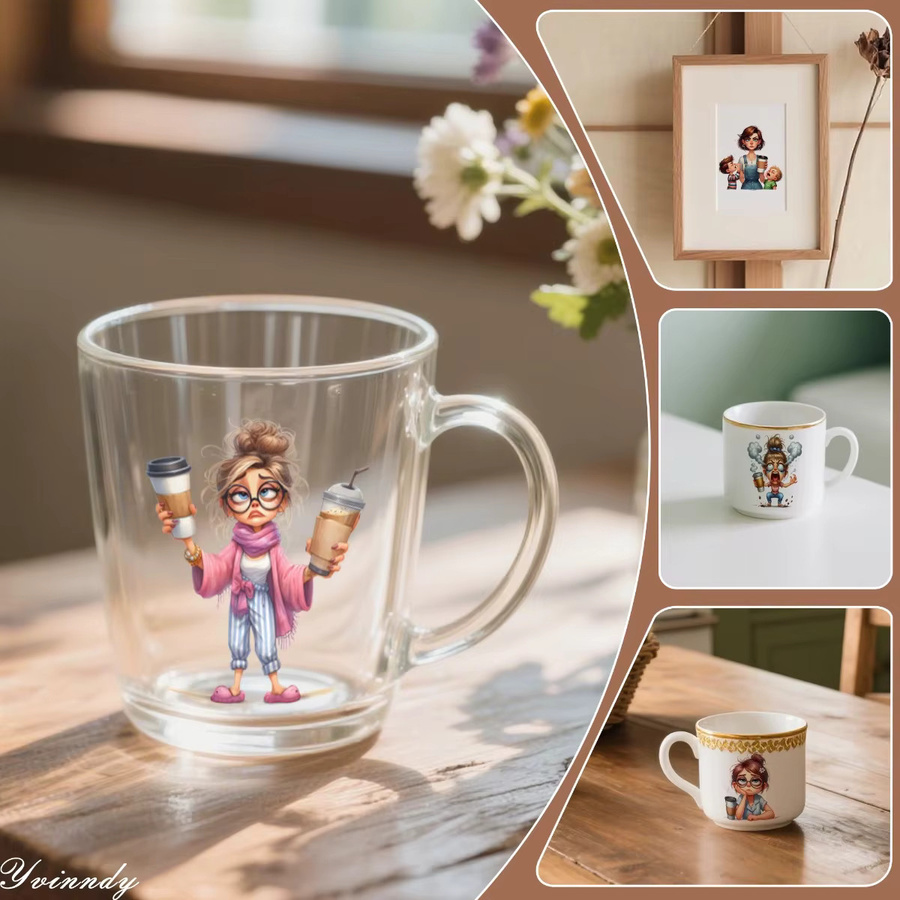 Coffee Mom DIY Aufkleber Set für Glasbehälter, 12 Stück UV DTF selbstklebende Transferpapier zum Dekorieren von Tassen und Flaschen, Multicolour - Bild 4