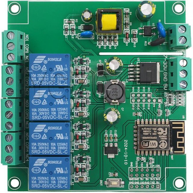 YGZCMH ESP8266 WIFI 4-Kanal-Relaismodul mit ESP-12F Entwicklungsboard und AC/DC-Netzteil in Grün - Bild 1