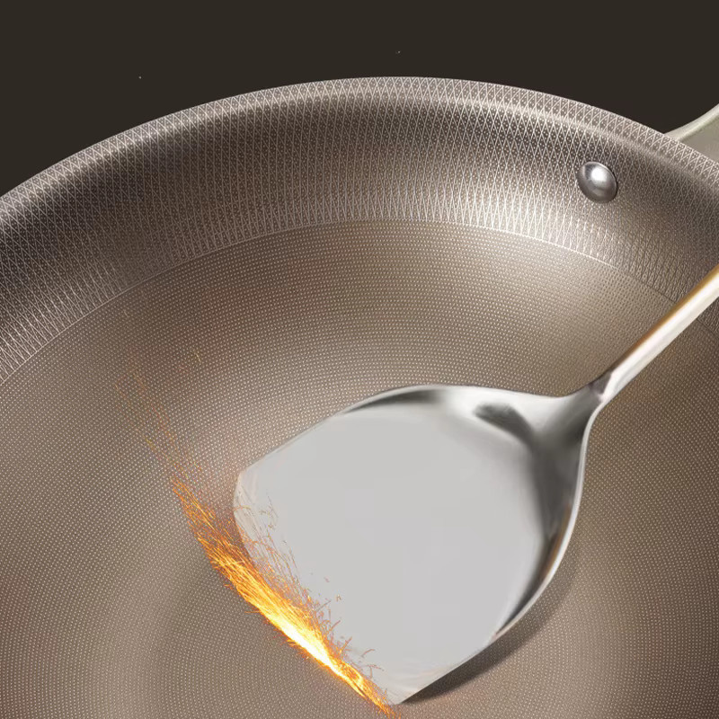 Unbeschichteter Wok aus Titan-Edelstahl für Induktions- und Gasherde - Bild 4