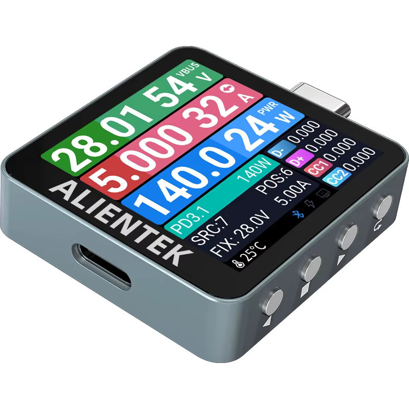 ALIENTEK USB Tester C2 Digitaler USB-C Batterietester und PD3.2 Ladedetektor mit Schnellladungserkennung in Schwarz - Bild 3