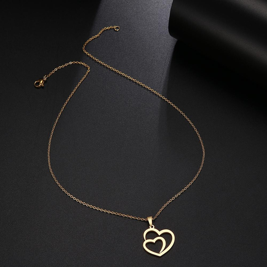 Lucky Star Jewelry Halskette Edelstahl, Hohl Doppeltes Herz, Zirkonia, Unisex - Bild 2