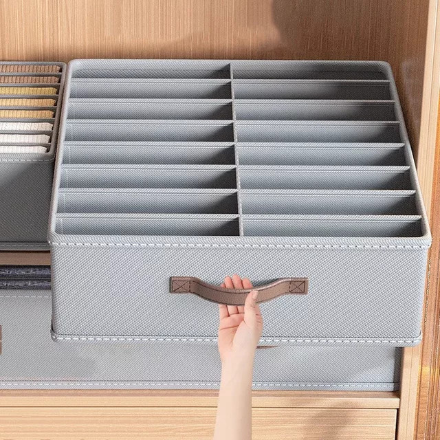 Untior Kleiderschrank-Organizer Faltbare Aufbewahrungsbox für Unterwäsche und Socken in Beige und Grau - Bild 1