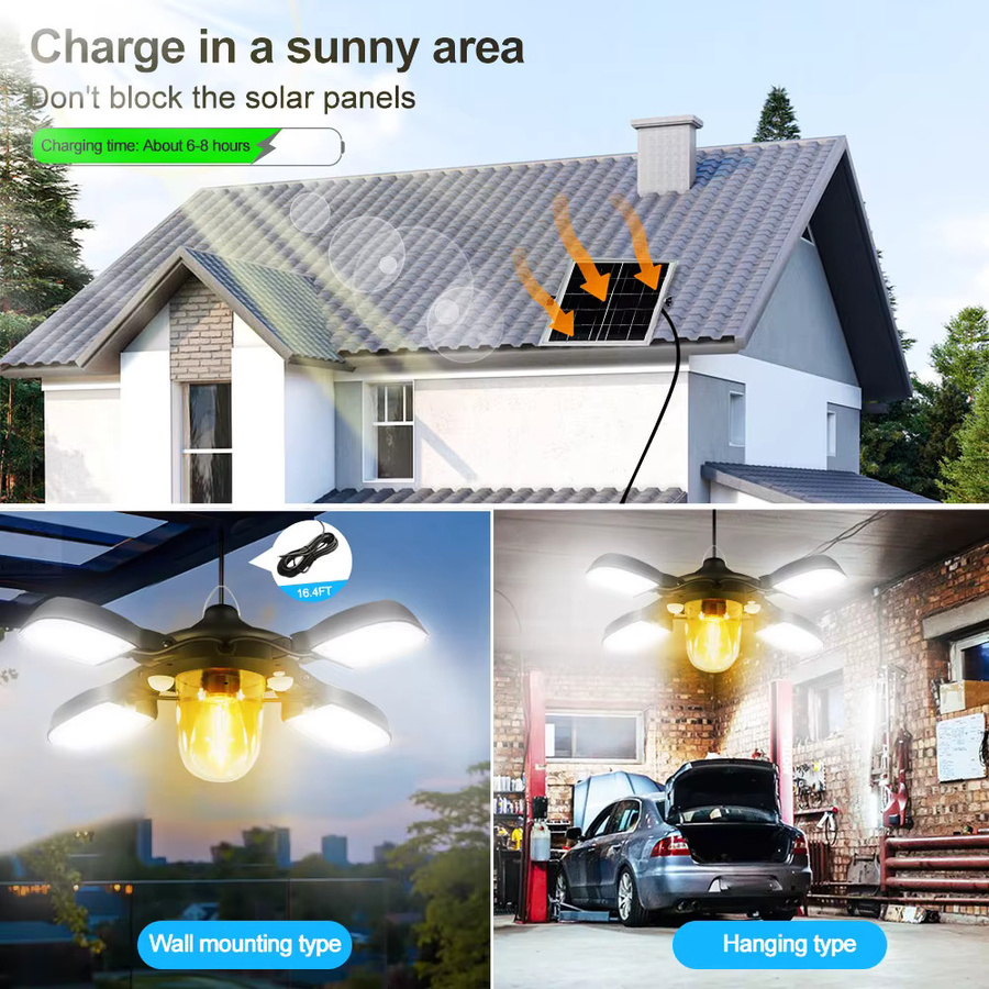 Solar-LED-Pendelleuchte in Schwarz mit Bewegungssensor, Fernbedienung und 5 Beleuchtungsmodi, IP65 wasserdicht für Innen und Außen - Bild 2