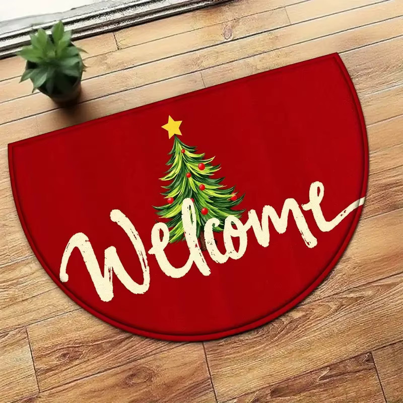 VIKAMA Weihnachts-Halbkreis-Fußmatte in Rot für Eingangsbereich, Flur und Badezimmer - Bild 2