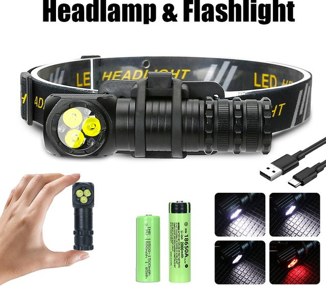 XIWANGFIRE LED Scheinwerfer mit 3 LEDs, 1300lm, Schwarz, mit Magnet für Outdoor und Camping - Bild 1