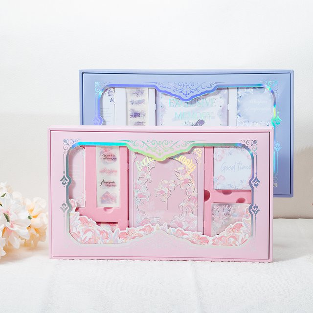Notizbuch-Geschenkbox-Set im Blumenstil mit Hardcover und Planer in Blau - Bild 1
