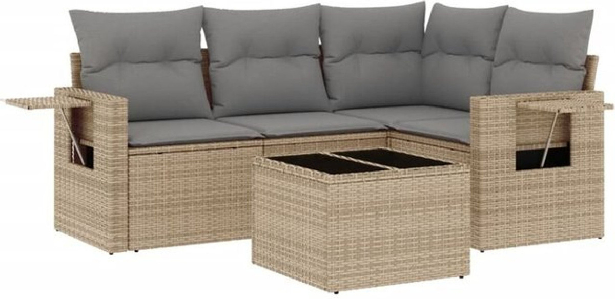Vidaxl 5-tlg. Garten-Sofagarnitur aus Polyrattan mit Kissen in Beige und Grau - Bild 1
