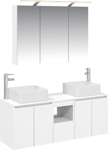 vidaXL Badezimmerschrank-Set 4-teilig in Weiß mit LED-Spiegelschrank, Waschtischunterschrank und Hochschrank, B/H/T: 100 x 70 x 14,5 cm - Bild 1