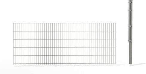hadra Doppelstabmattenzaun Erweiterungs-Set silbergrau, 2,5 m Länge, inkl. Eckpfosten, verzinkter Stahl, 8/6/8 mm - Bild 1
