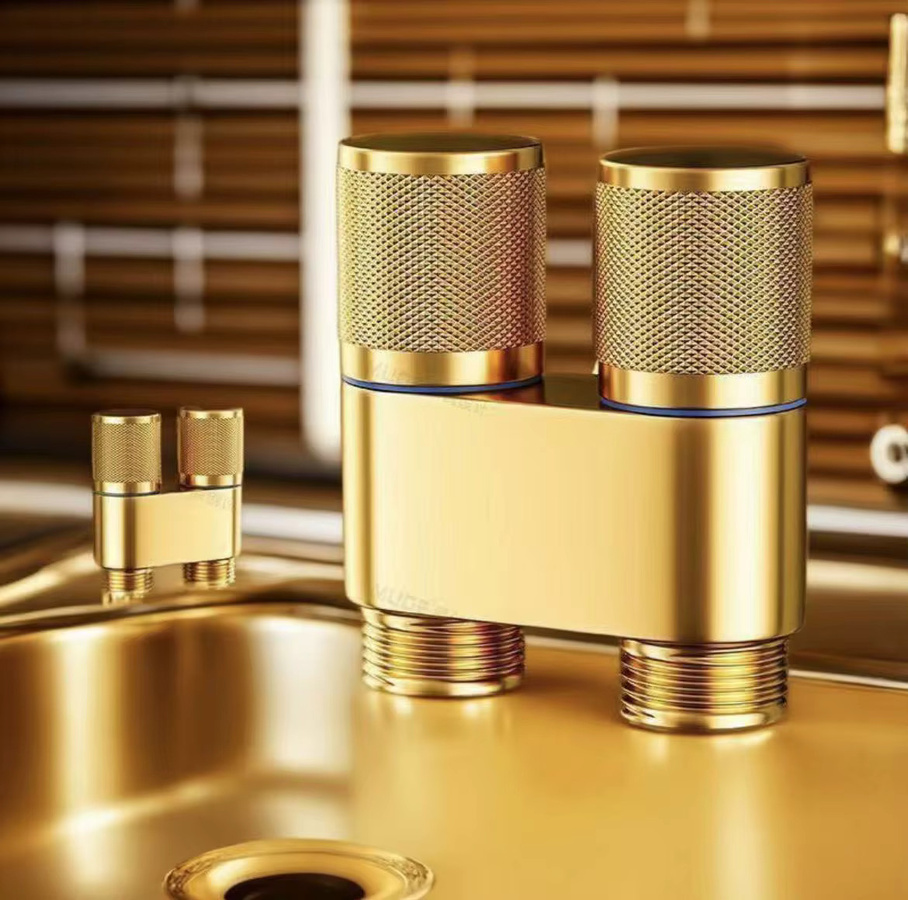 LSSH Dual Outlet Waschmaschine Wasserhahn aus Kupfer in Gold mit automatischem Absperrventil und zwei Anschlüssen - Bild 2