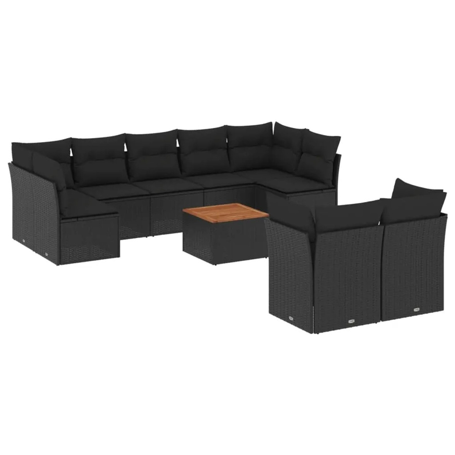 vidaXL 10-tlg Garten-Sofagarnitur in L-Form aus schwarzem PE-Rattan mit Kissen und Gartentisch - Bild 2