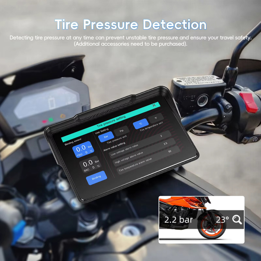 Podofo 7 Zoll Kabelloser CarPlay und Android Auto Motorrad-Player, IP67 Wasserdichter Smart-Navigationsmonitor mit Touchscreen und Bluetooth, Schwarz - Bild 3