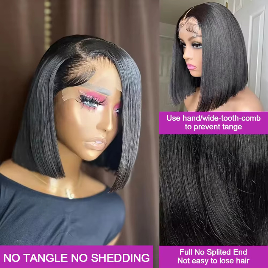 HJ WEAVE BEAUTY Bob-Perücke, kurze leimlose Perücke, HD-Spitzenfront, 250 % - Bild 2