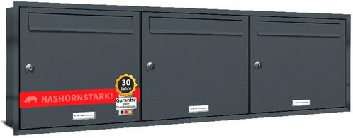 AL Briefkasten für 3 Parteien, Unterputzmontage, grau, B/H/T: 118,9 x 38,5 x 11,6 cm - Bild 1