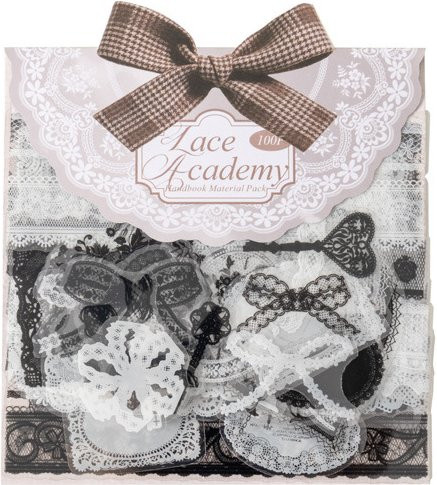 Leaffei PET-Aufkleber-Set Lace Academy Serie in Schwarz und Weiß mit 100 Blatt Spitzen-Thema für deine Journal-Dekoration - Bild 1