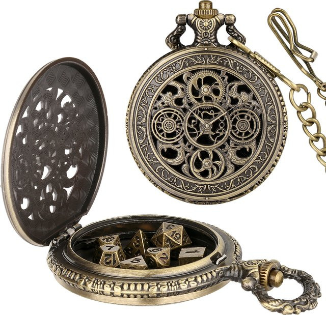 YISUYA Vintage Gears Taschenuhrengehäuse Würfelset, 7-teiliges Set, Metall, Bunt / Mehrfarbig, Rollenspiel-Brettspiel-Zubehör - Bild 1