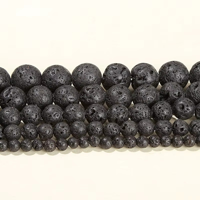 Distanzperle Lavastein, schwarz, rund, 4-12 mm, 15 Zoll - Bild 2