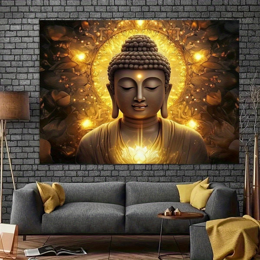 Goldener Buddha Wandbehang von JMG Household Supplies, Zen Meditation Kunst Dekor für Wohnzimmer und Schlafzimmer, Breite: 70 cm, Höhe: 100 cm - Bild 3