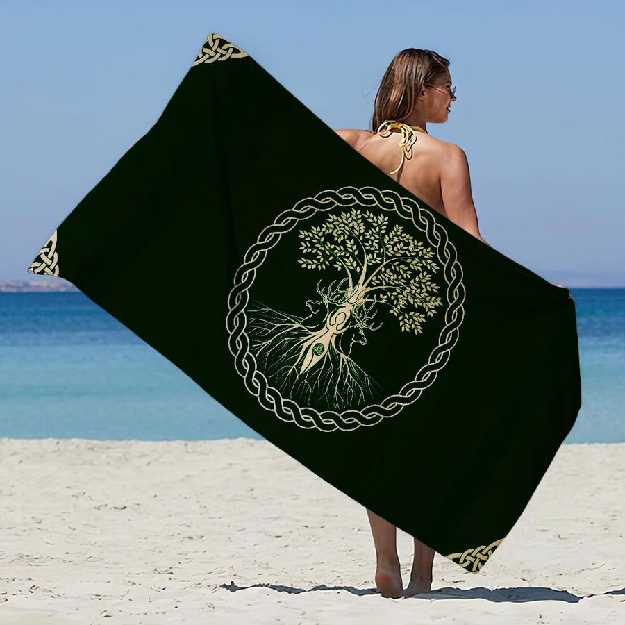 Lebensbaum Mode Yggdrasil Strandtuch aus Fleece-Stoff, schnelltrocknend und saugfähig, B/H: 40 x 70 cm - Bild 4