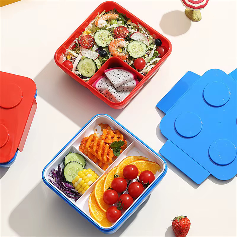 JUSTINLAU Tragbare Bento-Box aus Kunststoff mit versiegelbarem Deckel, bunte Baustein-Optik, rot/mehrfarbig - Bild 4