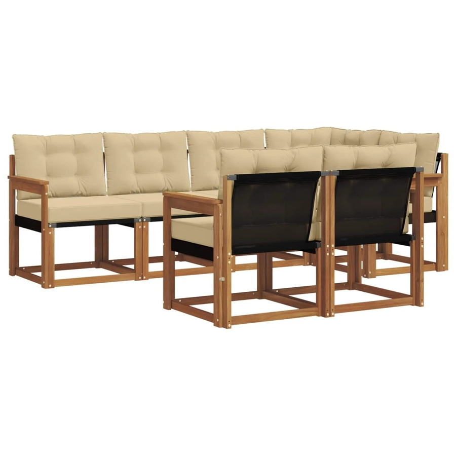vidaXL Outdoor-Sofagarnitur 7-teilig aus Akazienholz und Textilene in Natur und Beige mit Kissen und L-Form - Bild 2