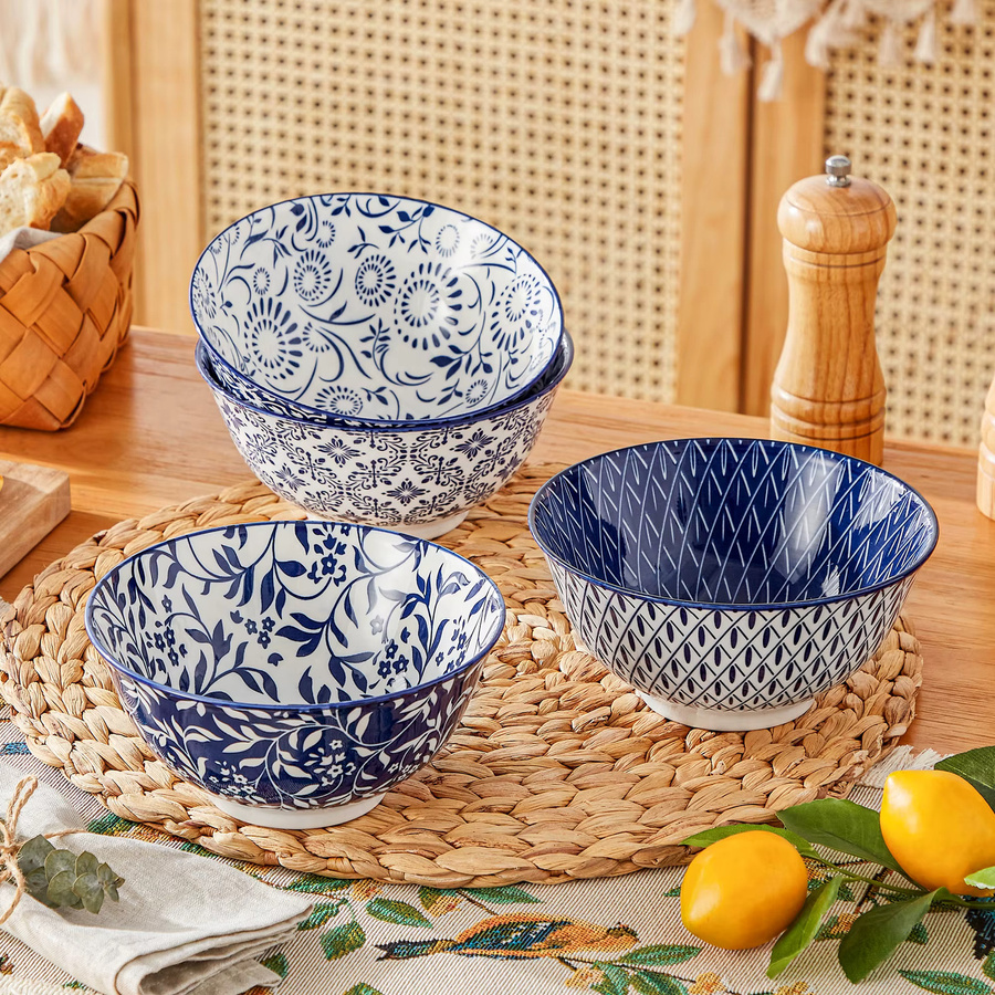 vancasso Selene 4-teiliges Porzellan-Müslischalen-Set in Blau/Weiß mit 630 ml pro Schale - Bild 3