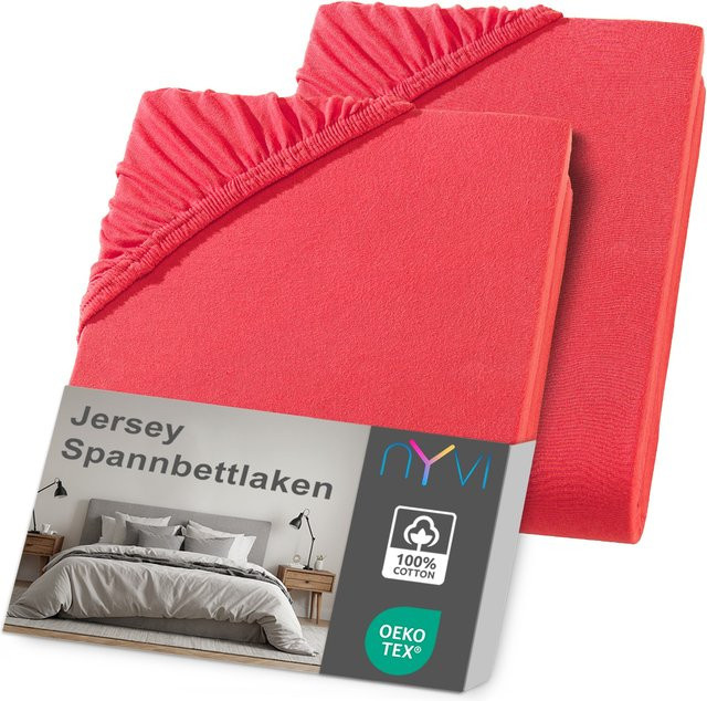 NYVI DreamScience Jersey Spannbettlaken 2er Pack, Rot, für Matratzen bis 22 cm Höhe, Bügelfrei und Weich - Bild 1