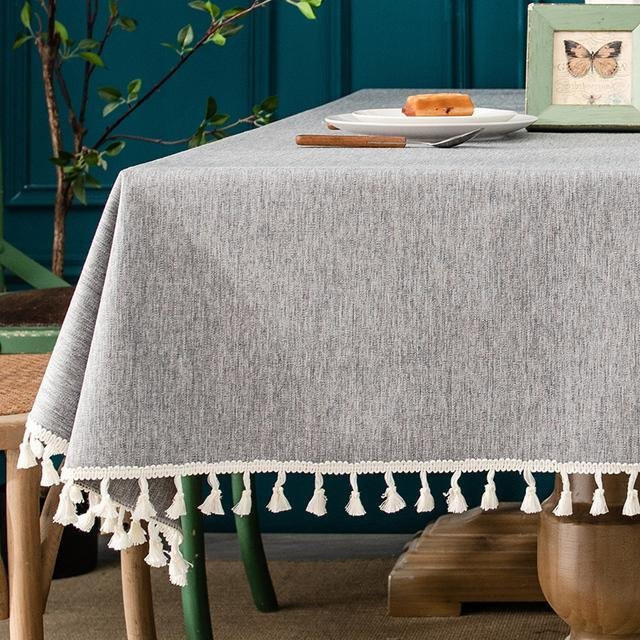 Wasserdichte rechteckige Tischdecke aus Baumwoll-Leinen von Your Warm Home in Grau, B/B: 140 x 180 cm - Bild 1