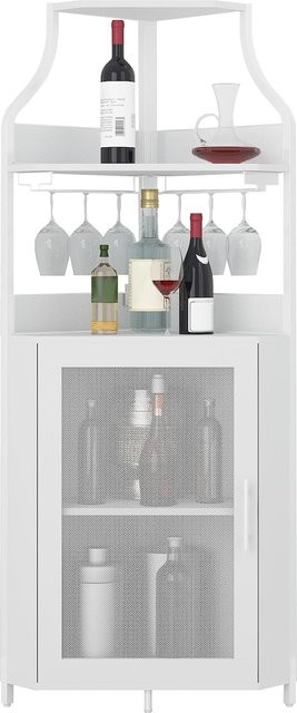 Garvee Eck-Barschrank in Weiß, 5-stufiges freistehendes Industrie-Weinlagerregal aus Metall mit Türen und Glashaltern für Küche und Wohnzimmer - Bild 1