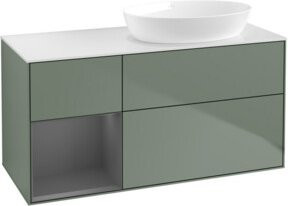 V&B Waschtischunterschrank Finion mit Wandbeleuchtung, Breite: 120 cm, Tiefe: 50,1 cm, Höhe: 50,1 cm, lackiert in Olivenmatt - Bild 1