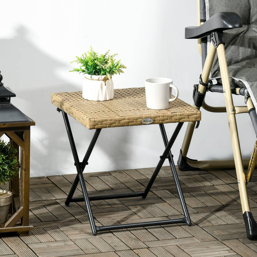 Outsunny Balkontisch aus Polyrattan in Naturholz-Optik mit Stahlgestell, B/T/H: 40 x 40 x 40 cm - Bild 3