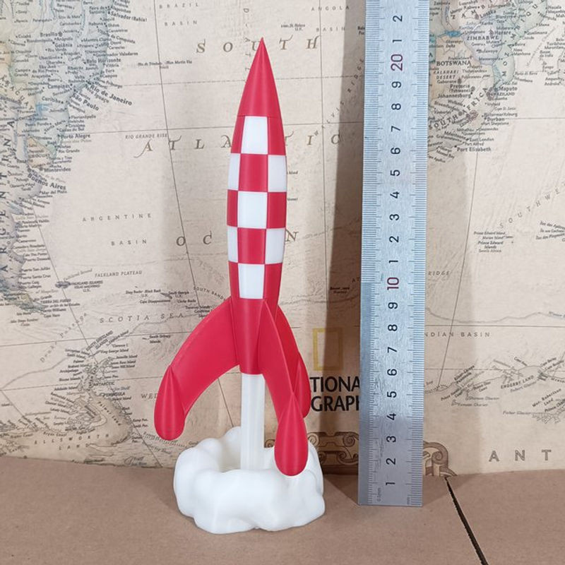 South Wood Weltraumrakete Objectif Lune Moon Adventures Modellfigur in Rot mit 3D-Druck-Effekt, Höhe: 20 cm - Bild 1