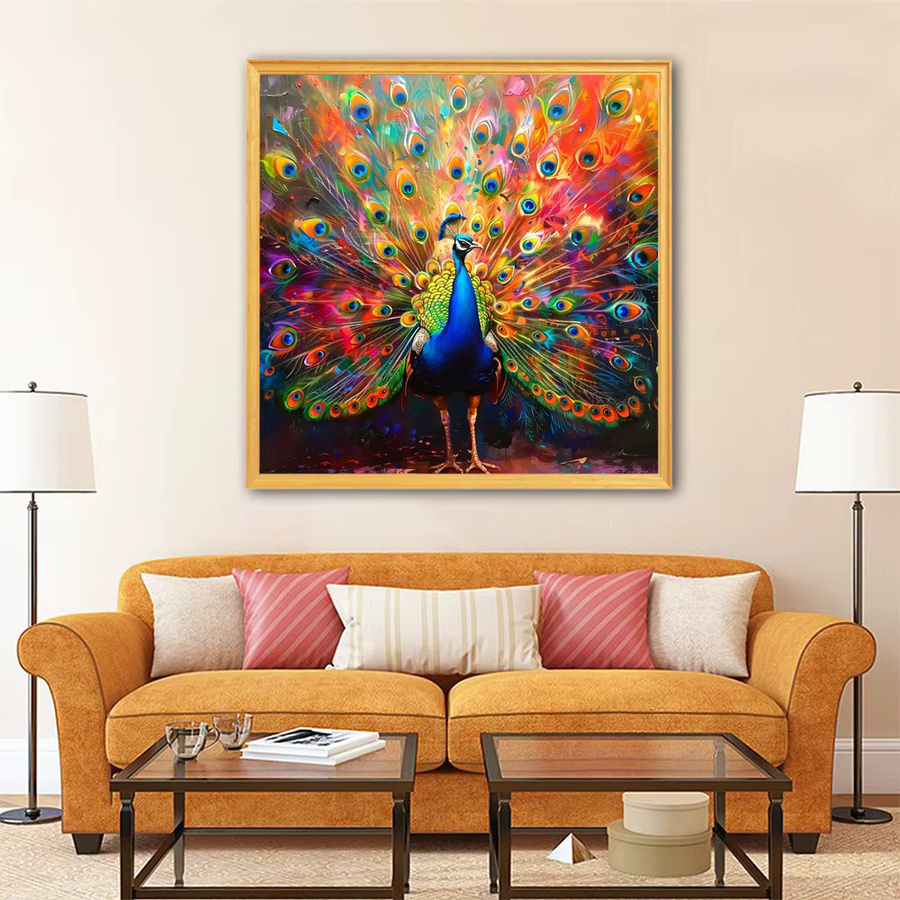 EverShine Diamant-Stickerei Set Pfau mit runden Steinen in Multicolour, DIY Mosaik-Kunstmalerei zur Heimdekoration, B/H: 20 x 20 cm - Bild 3