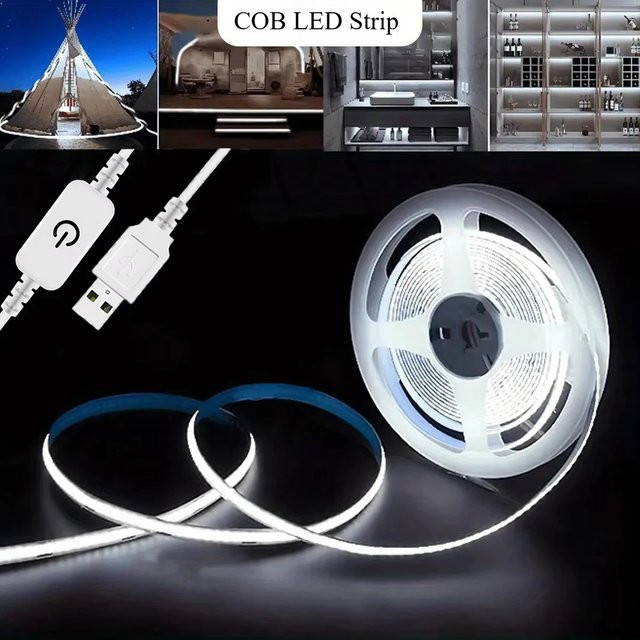 TALUTULA COB LED-Streifen mit USB-Anschluss und Touch-Dimmer, 5V, flexible LED-Leiste in Weiß, dimmbar - Bild 1