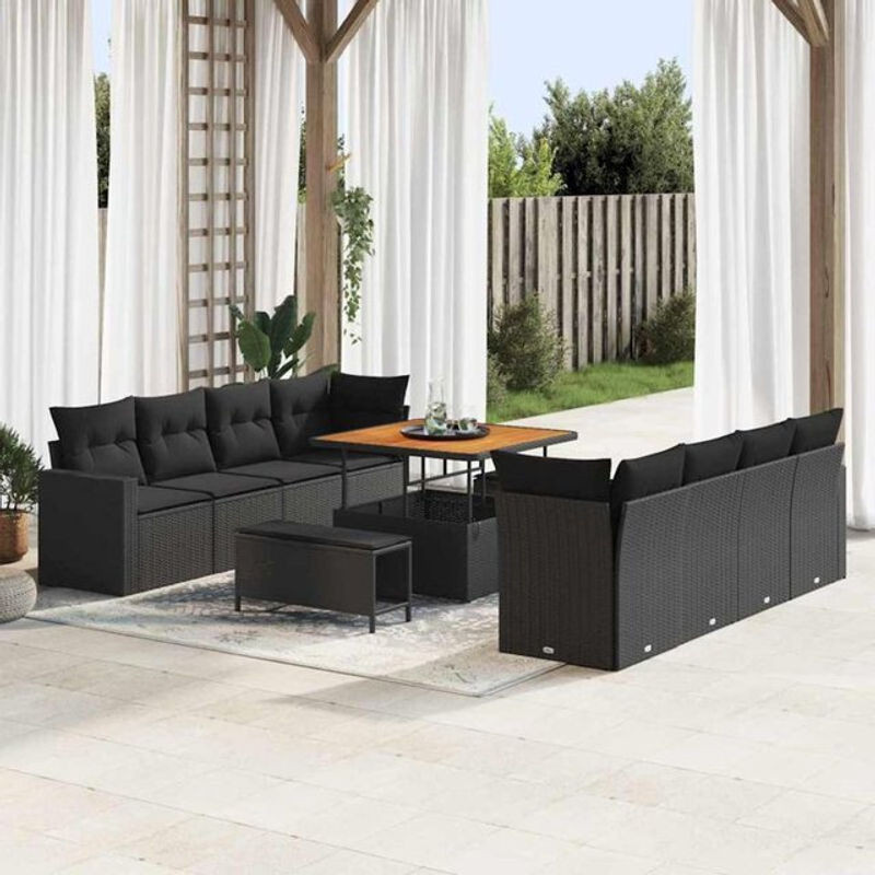 vidaXL Garten-Sofa-Set aus Poly-Rattan in Schwarz, 11-teiliges höhenverstellbares Loungemöbel-Set für Erwachsene - Bild 1