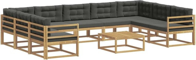 vidaXL Outdoor-Sofagarnitur in U-Form aus Akazienholz mit 10 Kissen in Anthrazit und Weiß - Bild 1