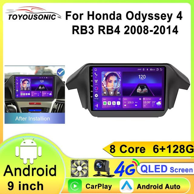 ToyousoniC Android 13 Autoradio für Honda Odyssey 4 RB3 RB4 2008 - 2014 mit GPS Navigation, Carplay, 6GB RAM, 128GB Speicher, Bluetooth und Wi-Fi, Schwarz - Bild 1
